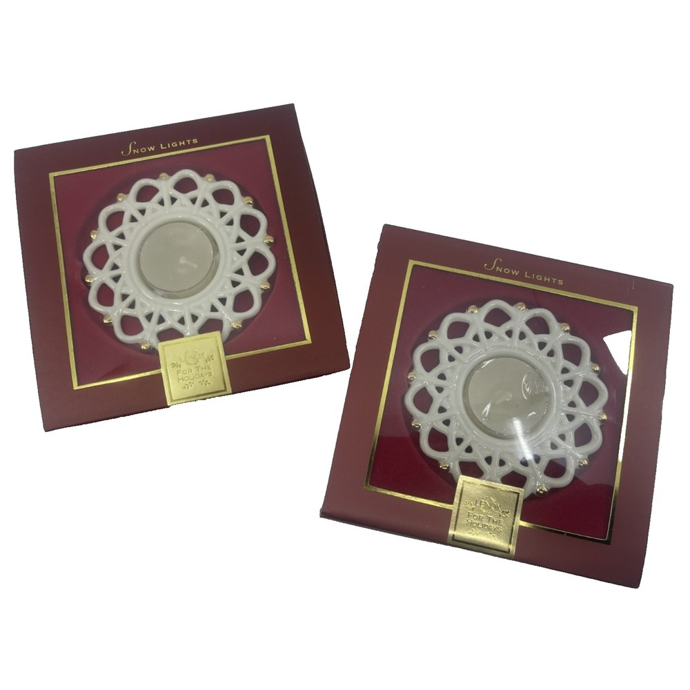 2 Votive Tealight Candle Holder Lenox "Snow Lights" Snowflake Porcelain New Box